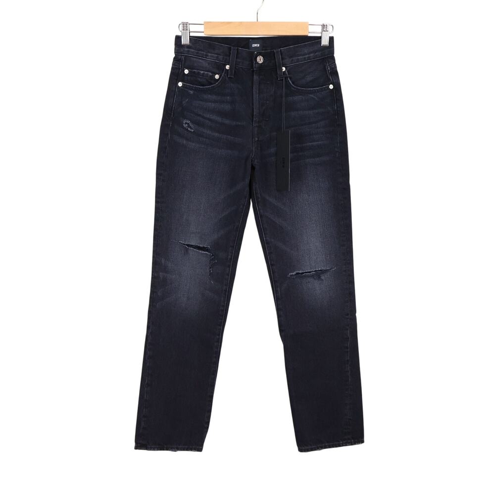 NWT Edwin Cai Straight Leg Loose Ripped Button Fly Jeans In Manic Black Size 25